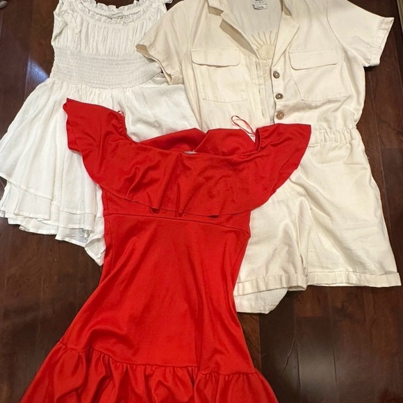 Urban Outfitters Dresses & Skirts - Urban Outfitters Dress/Romper Bundle Red Dress and White Romper Set